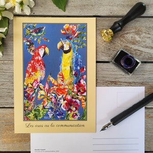 Reproduction de cartes postales colorées au format A5 avec des fleurs et des oiseaux. Significations spirituelles et symboliques. Cadeau idéal