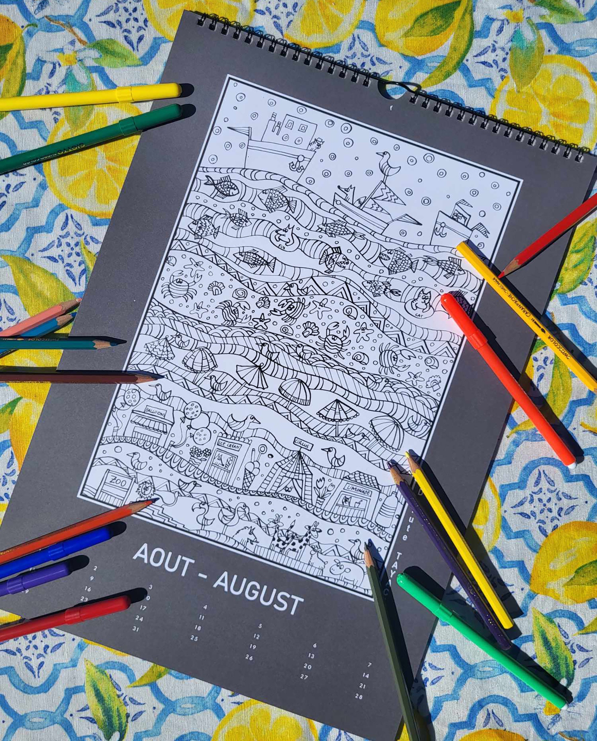 Perpetual Wall Coloring Calendar for Adults and Children. Interactive ...