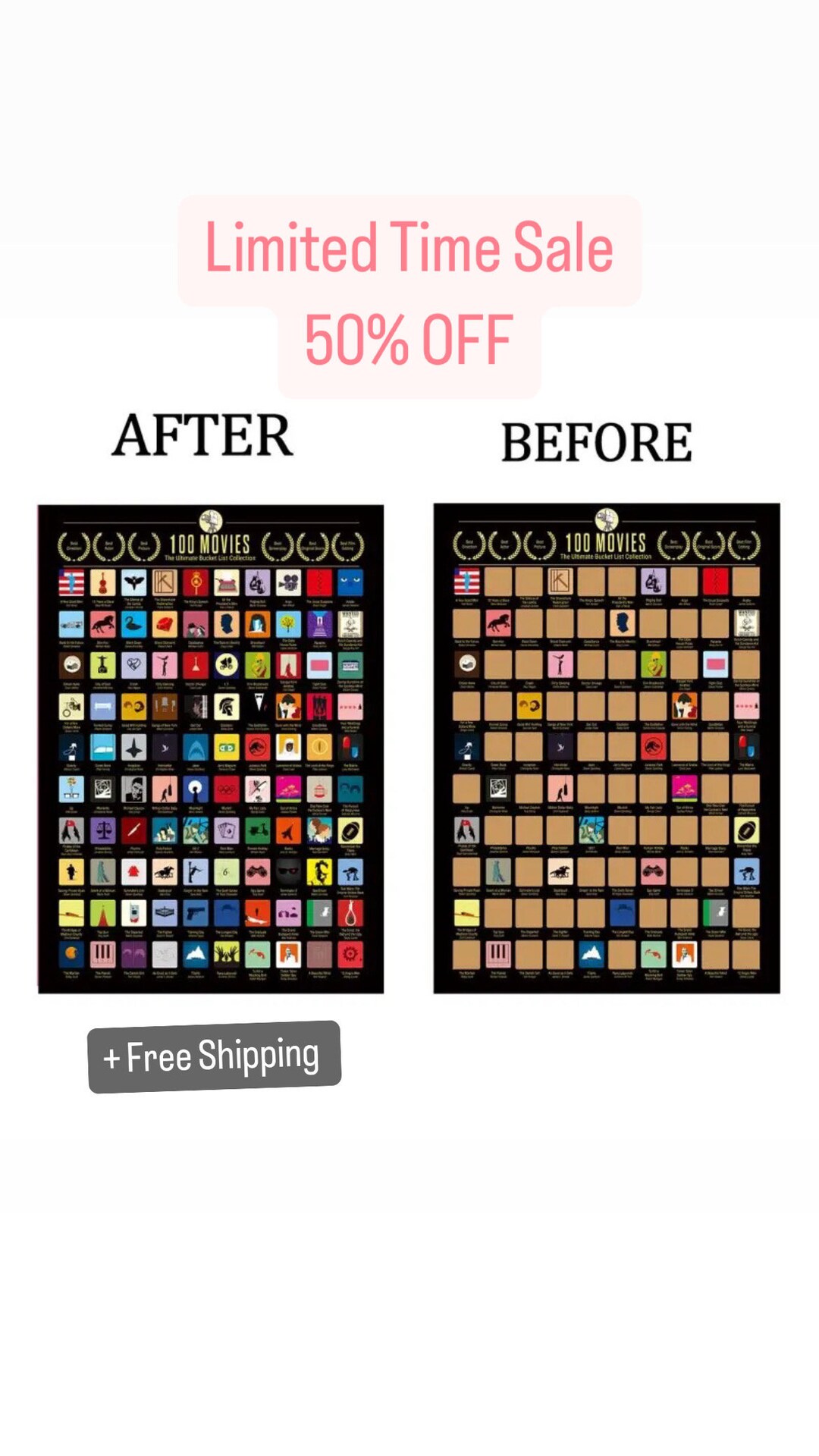 Top 100 Movies Scratch off Poster Mustsee Film Wall Decor for Movie