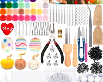 Premium Nadelfilz Kit -Alles was du brauchst um anzufangen- 40 Lebendige Farben von 5g Roving Wolle-Adult Craft Kits-Ornamente- Ostereier -Geschenke