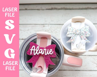 Tumbler Topper Laser SVG-bestand | Gloedforge | Digitale download | H2.0-Topper | Cheer Bow naamplaatje SVG