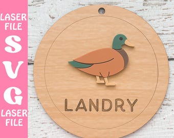 Baby Shower Mallard Duck Name Tag Laser File | Customizable Cuttle Template SVG (Digital Download)