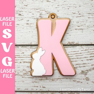 Backpack Initial Tag Laser SVG | Glowforge | Digital Download | Bunny Easter basket gift tag for girls | Rabbit Initial bag tag laser cut