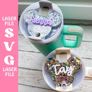 File SVG laser Topper tumbler / Glowforge / Download digitale / Topper H2.0 / Targhetta nome mouse SVG