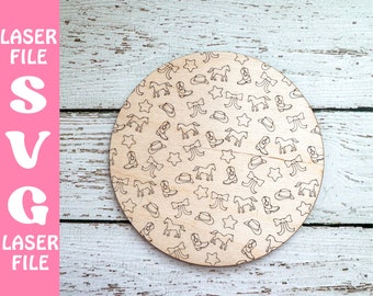 Cowgirl SVG Laser-Datei - Wildwest SVG Wandschild - Scoring-Datei - Kinder SVG Wanddekor Zeichen - Cowgirl Mini runde Unterlage