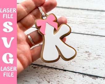 Stocking Initial Tag Laser SVG | Glowforge | Digital Download | Christmas basket gift tag for girls | Bow Initial bag tag laser cut file