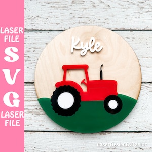 Tractor SVG laser file - Farm SVG wall sign - scoring file - kids svg wall decor sign - Little boy wall art tractor round backer