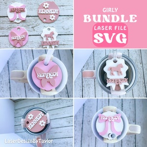 Tumbler Topper Laser SVG File | Glowforge | Digital Download | H2.0 Topper | Girly bundle Name Plate SVG