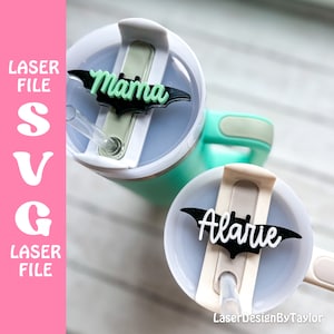 Tumbler Topper Laser SVG File | Glowforge | Digital Download | H2.0 Topper | Bat Name Plate SVG