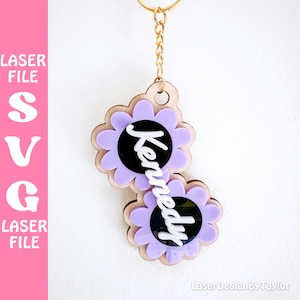 Flower Sunglasses Laser SVG | Glowforge | Digital Download | Custom Name Girly Laser File | Cuttle template SVG with name Keychain