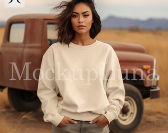 Sand Gildan 18000 Mockup Sand Oversized Gildan Mockup Sand Sweatshirt Mockup Model Mockup Bundle Digital JPG Download  Simple Mock up