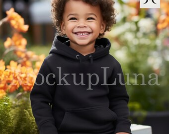 Gildan 18500 mockup Kids Mockup Hoodie Mockup Gildan Hoodie Mockup Diverse Kids mockup Printful Mockups Black Hooded sweater mockup