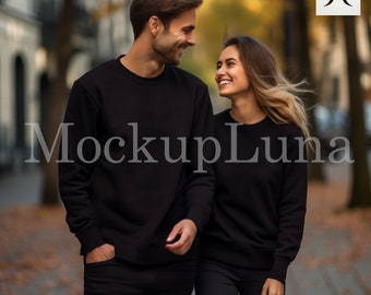 Engagement mockup Gildan 18000 mockup Couple mockup BLACK crewneck sweater mockup Black sweater mockup 18000 Valentines day sweatshirt