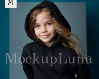 Gildan 18500 mockup Kids Mockup Hoodie Mockup Gildan Hoodie Mockup Diverse Kids mockup Printful Mockups Black Hooded sweater mockup
