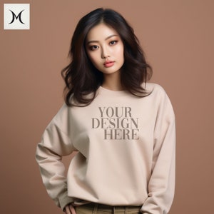 Sand Gildan 18000 Mockup Sand Oversized Gildan Mockup Sand Sweatshirt Mockup Model Mockup Bundle Digital JPG Download  Simple Mock up