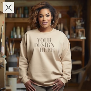 Sand Crewneck mockup G800 sand mockup Sand Gildan 18000 Mockup Sand Oversized Gildan Mockup Sand Sweatshirt Mockup Model Mockup Bundle