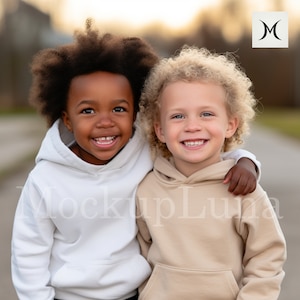 Gildan 18500 mockup Kids Mockup Hoodie Mockup Gildan Hoodie Mockup Diverse Kids mockup Printful Mockups white Hooded sweater mockup
