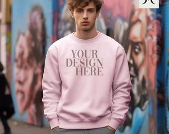 Pink sweatshirt mockup front and back Gildan 18000 mockup Gildan 18000 mockup bundle Gildan g180 mockup Gildan 180 mockup Pink Sweater