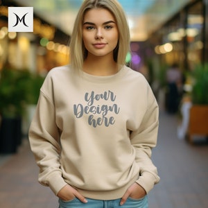 Sand Crewneck mockup G800 sand mockup Sand Gildan 18000 Mockup Sand Oversized Gildan Mockup Sand Sweatshirt Mockup Model Mockup Bundle