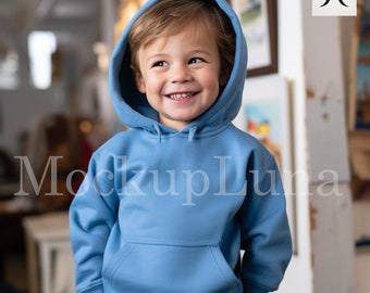 Maqueta Gildan 18500 Maqueta para niños Maqueta con capucha Maqueta con capucha Gildan Maqueta para niños diversos Maqueta Printful Mockups azul Maqueta de suéter con capucha