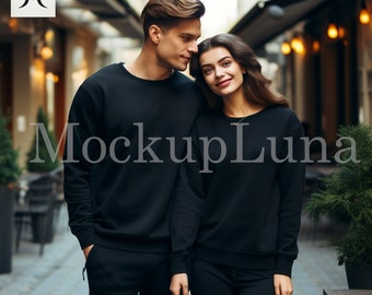Engagement mockup Gildan 18000 mockup Couple mockup BLACK crewneck sweater mockup Black sweater mockup 18000 Valentines day sweatshirt