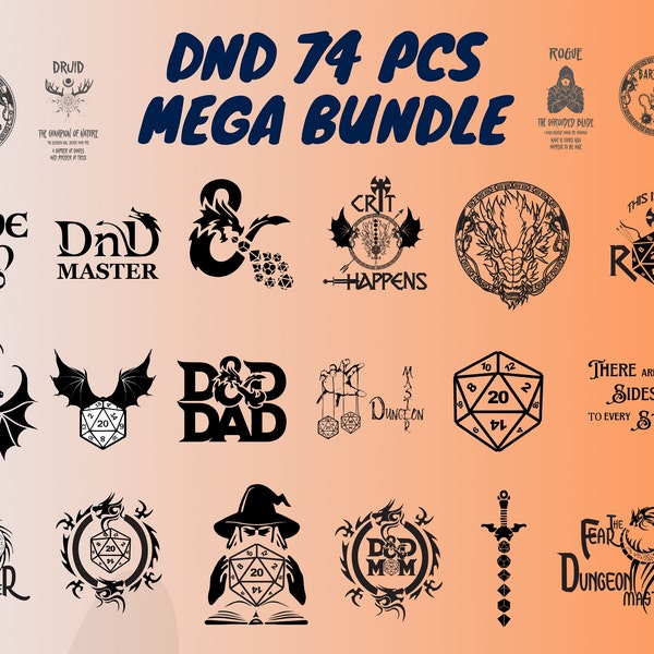 DnD 74 Pcs Ultra Mega Bundle, Dungeon And Dragon 74 Different Designs, Dungeon Master, SVG, PNG and Pdf Formats Digital Files