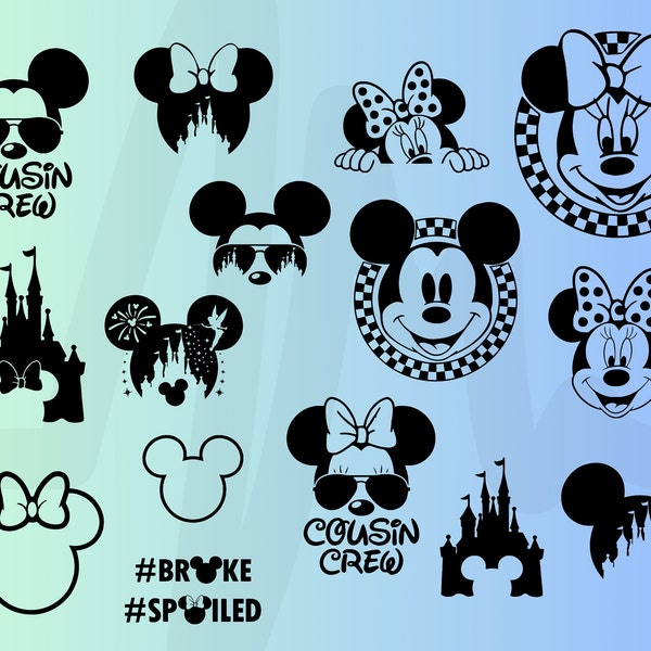 Mickey & Minnie Mouse 15x Bundle, Mickey Castle Head, Mickey Peeking, SVG, PNG, PDF, Jpg Formats Digital Files