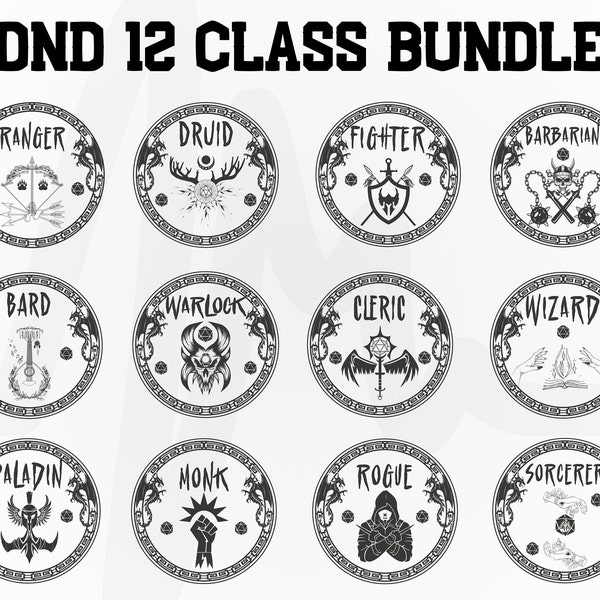 DnD 12 Class Circle Legendary Bundle V2, Dungeon And Dragon Elite Designs, Dungeon Master, Svg, Png, Pdf and Jpg Formats Digital Files
