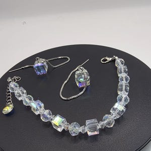 AB crystal cube bracelet and treaders earrings set, very light and pretty the colour changes which the light