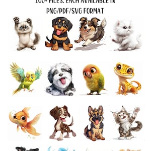 Pet Clipart Bundle: 100+ Adorable Animals House Pets Digital Download, Cute Cat Dog Gecko Clip Art Pack, Animal Lover Scrapbooking Graphics