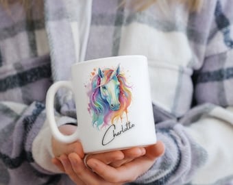 Tasse à café licorne arc-en-ciel : céramique élégante, 15 oz