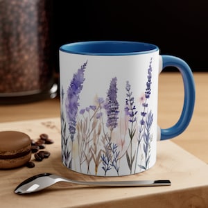 Lavender Floral Coffee Mug: Elegant Design for a Serene Morning Ritual. Gift for Her. Stoneware Cup for Tea and Coffee Lovers.
