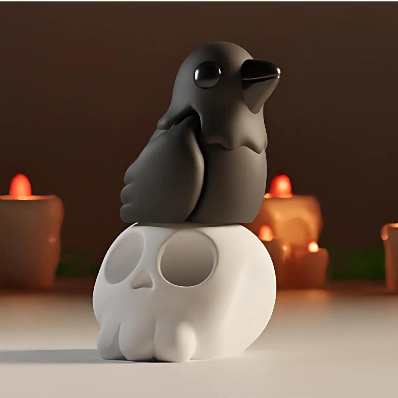 3D Articulated Raven / Crow Fidget Toy with Skull | Cute Flexible Animal Figurine | Stress Relief Desk Toy | Unique Gift for Any Occasion!