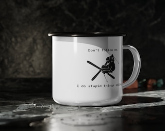 Funny Skiing Enamel Camp Mug | Winter Sports Gift