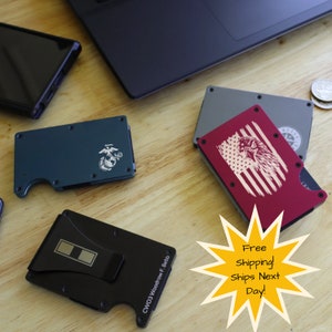 Billetera RFID personalizada, billetera grabada, regalo para padrinos de boda, regalo para hombres, billetera para tarjetas, clip para billetes, regalo perfecto para el décimo aniversario (aluminio)