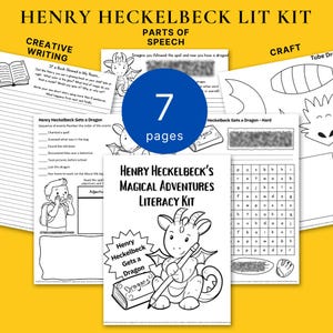 May include: A Henry Heckelbeck Lit Kit featuring 7 pages of black and white educational worksheets. The set includes creative writing prompts, parts of speech exercises, and craft templates, all centred around the Henry Heckelbeck Gets a Dragon story.
