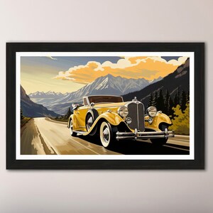 Mountain Drive / Colores vibrantes/Arte de ilustración con IA/Póster abstracto/Vida en el hogar/Decoración de pared/Impresión Giclée colgante/Gráfico de alta calidad/Coche