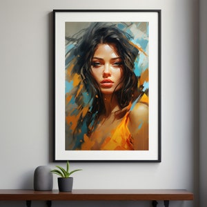 Abrazo elegante / Colores vibrantes/Arte de ilustración con IA/Cartel abstracto/Vida en el hogar/Decoración de pared/Impresión Giclée colgante/Gráfico de alta calidad/Mujer