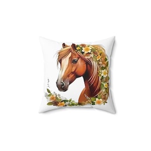 Horse with flower overlay Square Pillow
