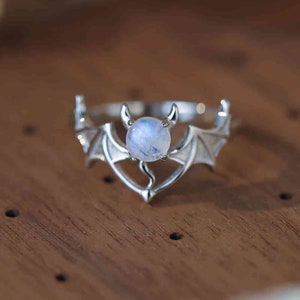 Sterling Silver Moonstone Bat Ring