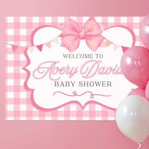 Pink Gingham Bow Baby Shower Welcome Sign: Coquette Nursery Decor