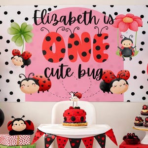 Ladybug First Birthday Backdrop, One Cute Bug Party Decor