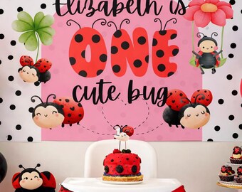Ladybug First Birthday Backdrop, One Cute Bug Party Decor