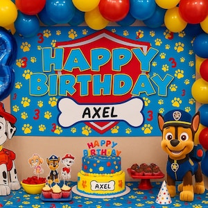 Dog Rescue Birthday Poster Paw Custom Name & Age Party Sign Puppy Theme Birthday Decor Birthday Backdrop Personalized Puppy Pawty Banner