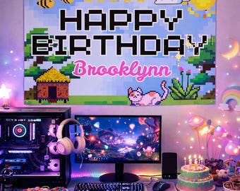 Custom Video Game Birthday Poster, Gamer Girl Party Decor