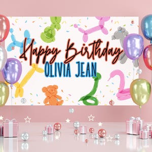 Custom Name Birthday Banner XL Birthday Poster Balloon Animal Party Bday Photo Backdrop Personalized Sign for Birthday Party Decor Unisex