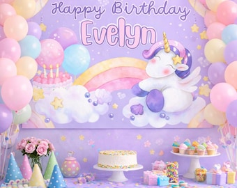 Personalized Unicorn Birthday Poster, Unicorn Rainbow Party Decor