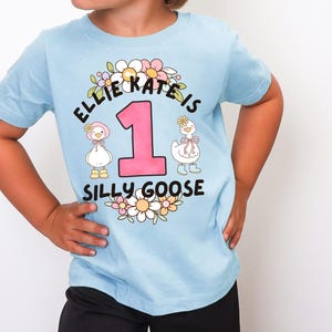 Personalized 1st Birthday Girl Shirt: Silly Goose, Pastel Flowers