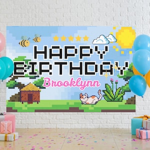 Custom Video Game Birthday Poster Gamer Girl Birthday Sign Pixelated Decor Virtual World Arcade Party Cat Pesonalized Gamer Decor