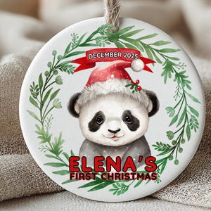 Baby&#39;s First Christmas Ornament: Custom Panda Bear Ceramic Decoration